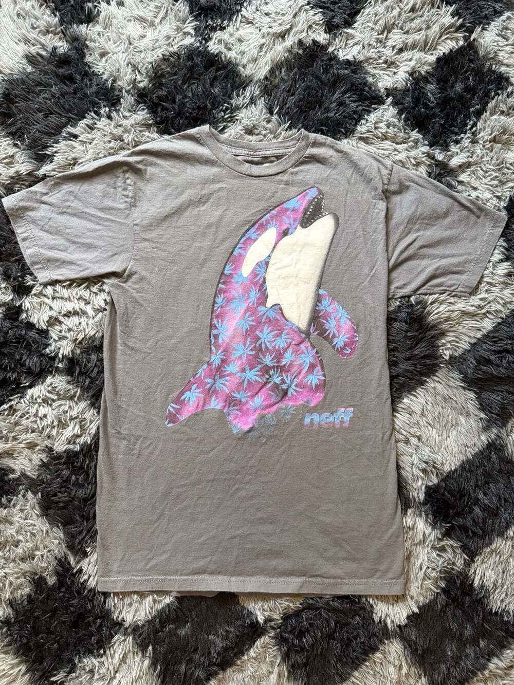 Neff Killer Palm Orca Whale Graphic T-Shirt Charcoal Grey